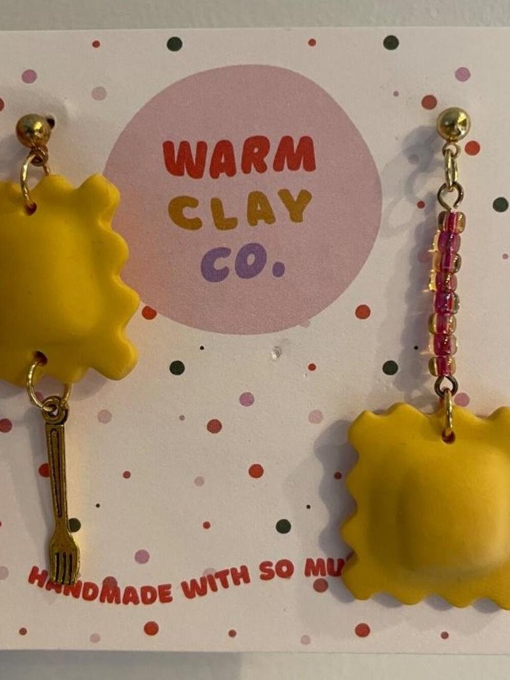 Yellow pasta earrings with gold fork charm #pasta #kawaii